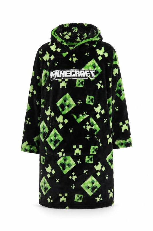 TU Boys Black Green 11-12 Years Minecraft Creeper Hooded Fleece Robe