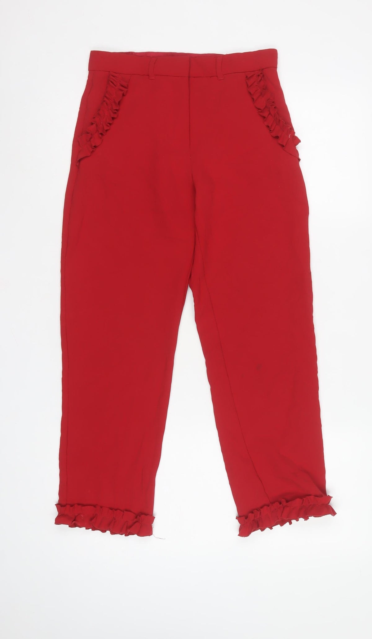 River Island Women’s Red Size 6 High Rise Ruffle Trousers