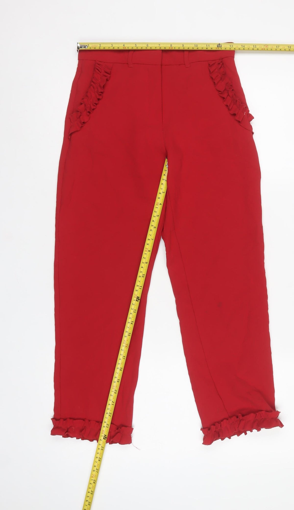 River Island Women’s Red Size 6 High Rise Ruffle Trousers