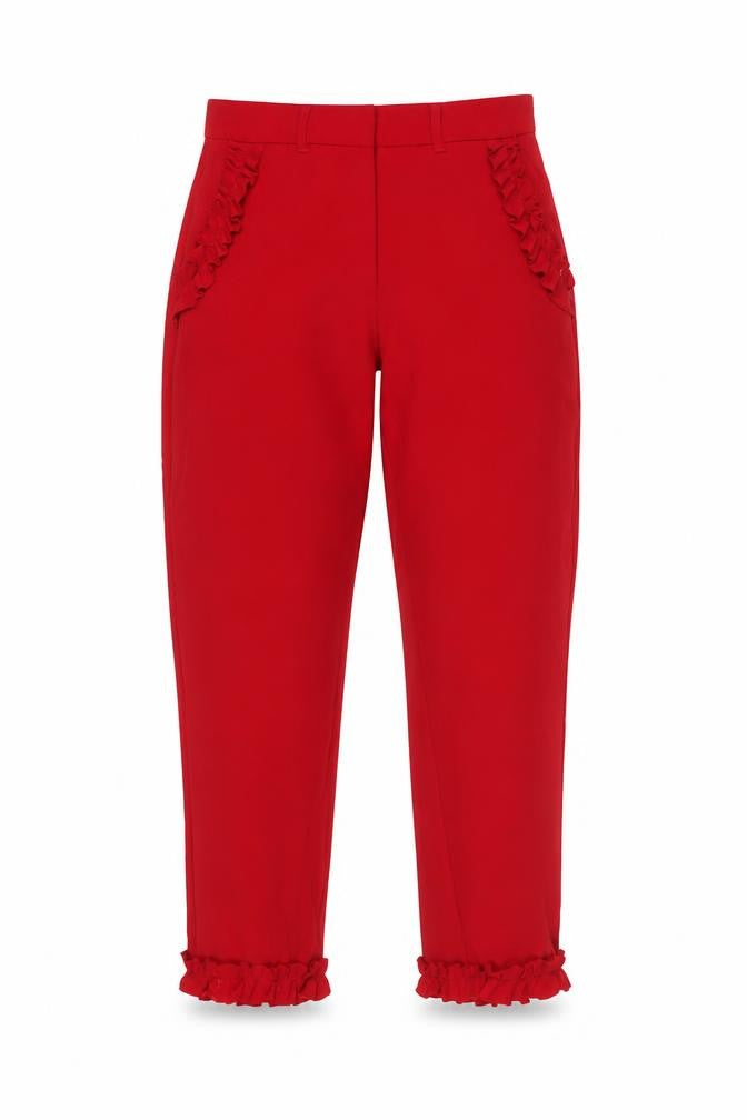 River Island Women’s Red Size 6 High Rise Ruffle Trousers