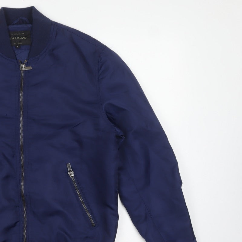 River Island Men’s Blue Size S Padded Bomber Jacket Full Zip