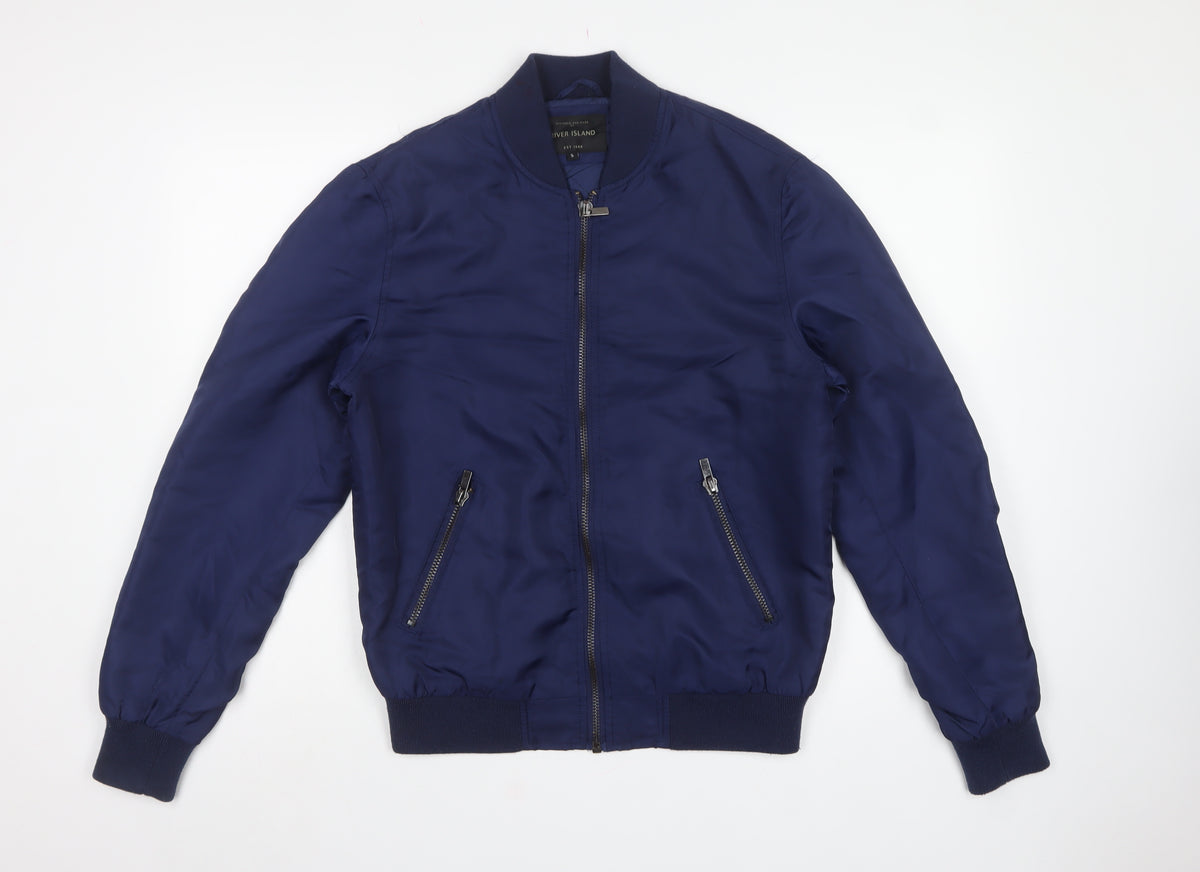 River Island Men’s Blue Size S Padded Bomber Jacket Full Zip
