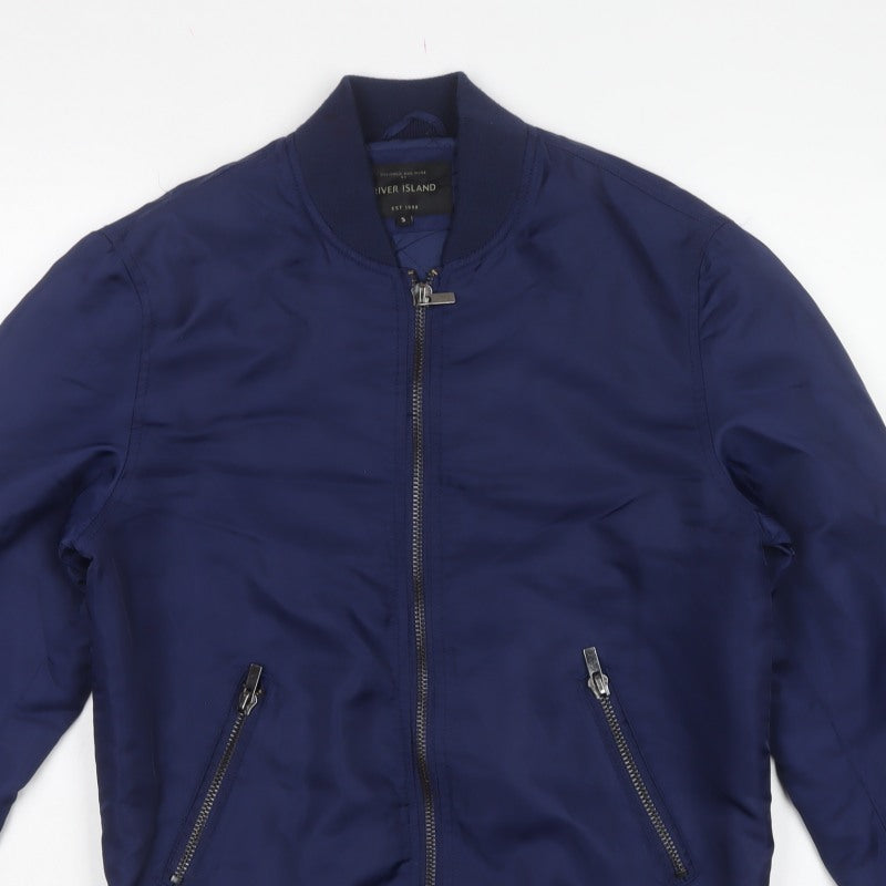 River Island Men’s Blue Size S Padded Bomber Jacket Full Zip