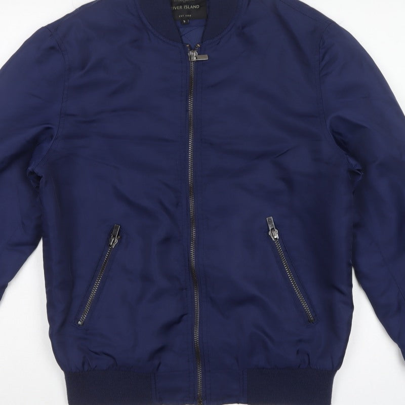 River Island Men’s Blue Size S Padded Bomber Jacket Full Zip