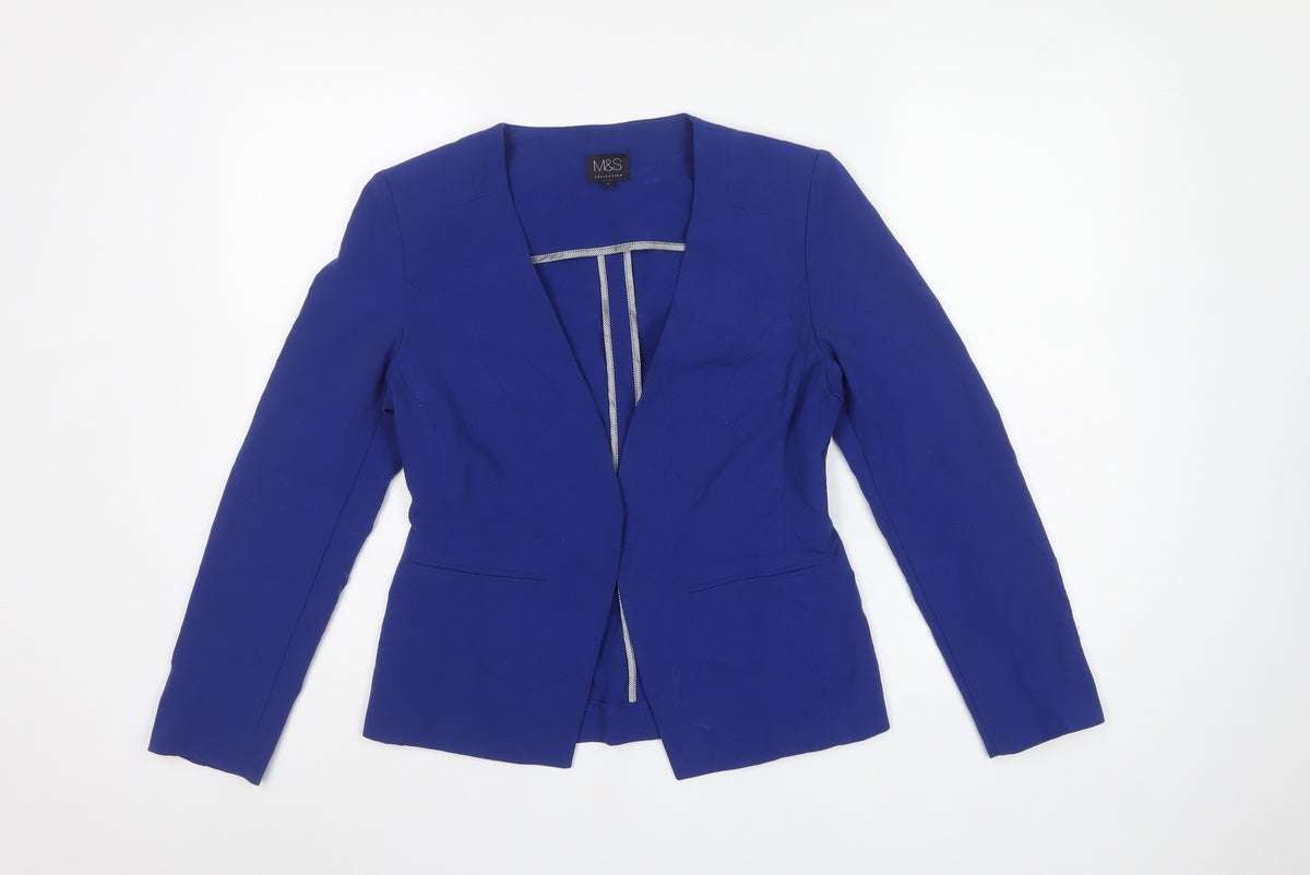 Marks & Spencer Women Blue UK 8 Petite Tailored Collarless Blazer