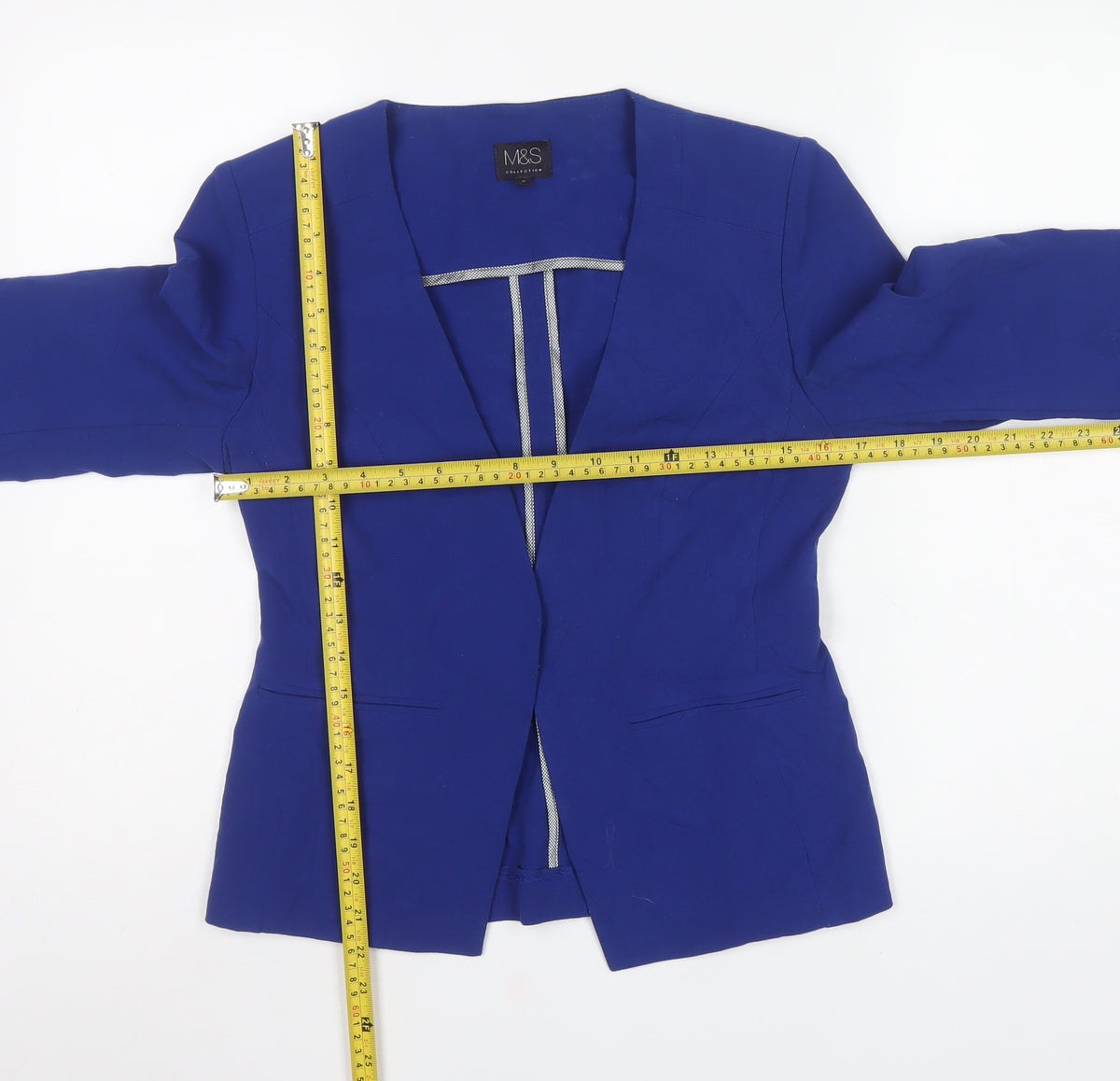 Marks & Spencer Women Blue UK 8 Petite Tailored Collarless Blazer