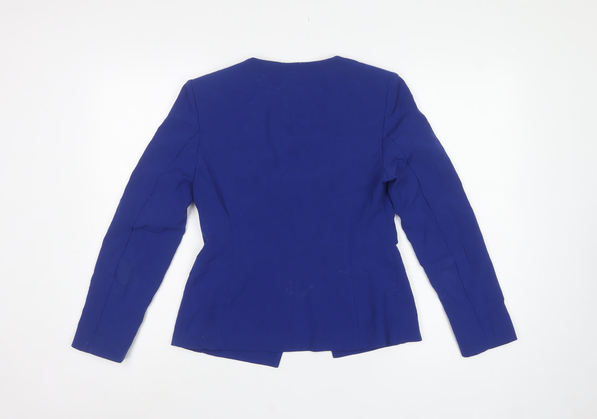 Marks & Spencer Women Blue UK 8 Petite Tailored Collarless Blazer