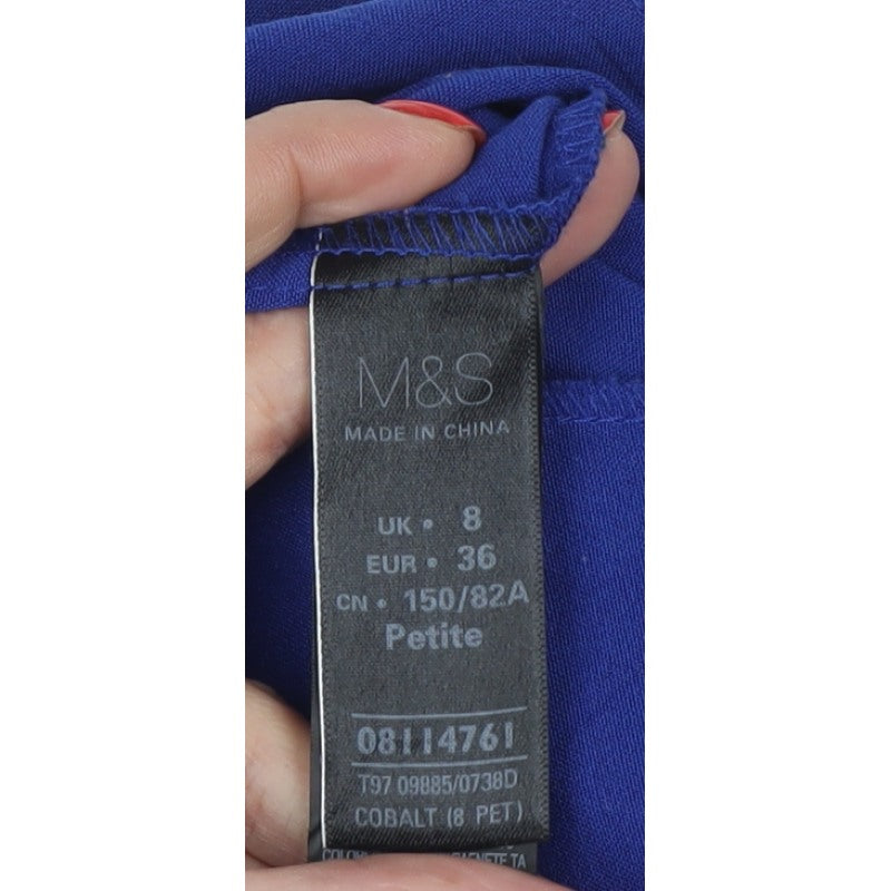 Marks & Spencer Women Blue UK 8 Petite Tailored Collarless Blazer