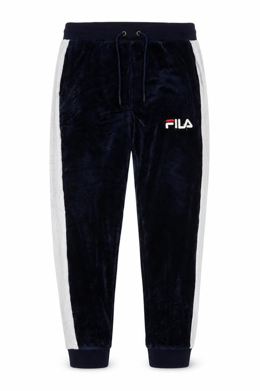 FILA Men’s Blue Velour Joggers L Logo Side Stripe Drawstring