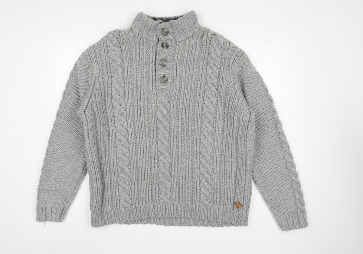 Rocha John Rocha Men’s Grey XL Cable Knit High Neck Henley Jumper