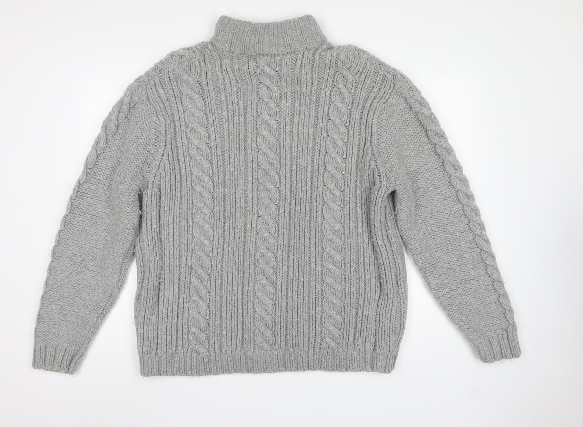 Rocha John Rocha Men’s Grey XL Cable Knit High Neck Henley Jumper