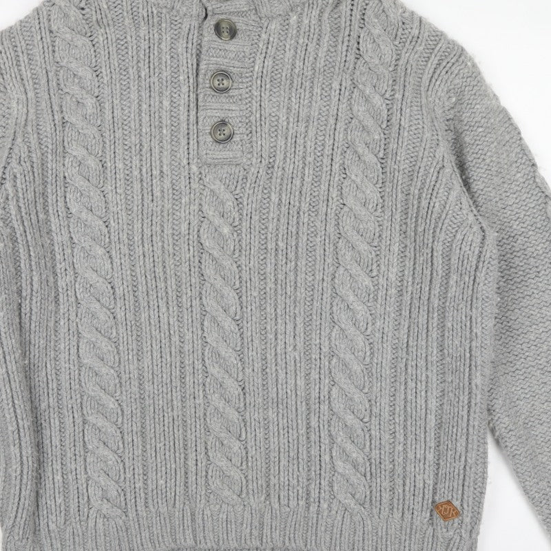 Rocha John Rocha Men’s Grey XL Cable Knit High Neck Henley Jumper