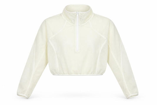 Lululemon Women’s Ivory UK 8 Cropped Mesh 1/4 Zip Activewear Top