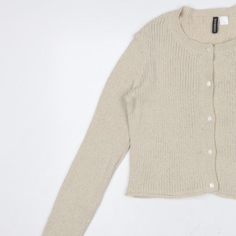 H&M Divided Women Beige L Button Front Open-Knit Cardigan