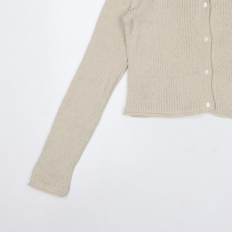H&M Divided Women Beige L Button Front Open-Knit Cardigan