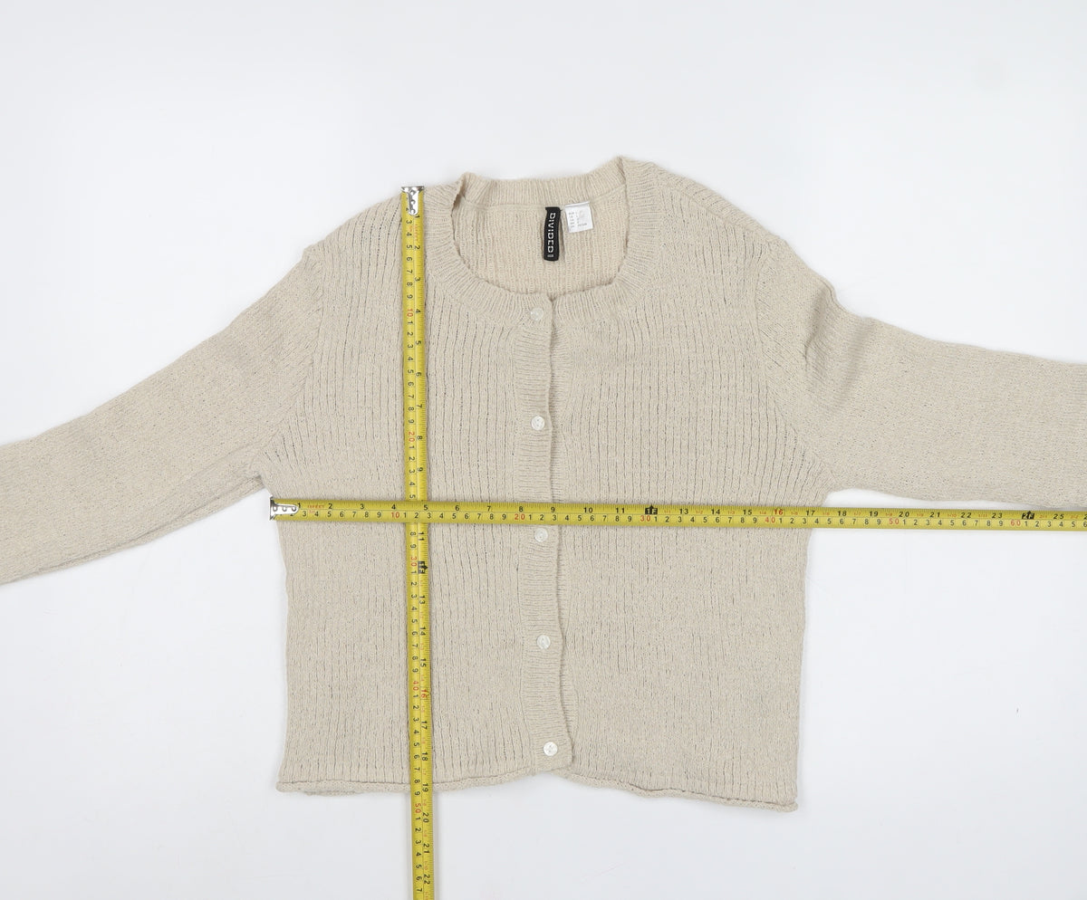 H&M Divided Women Beige L Button Front Open-Knit Cardigan