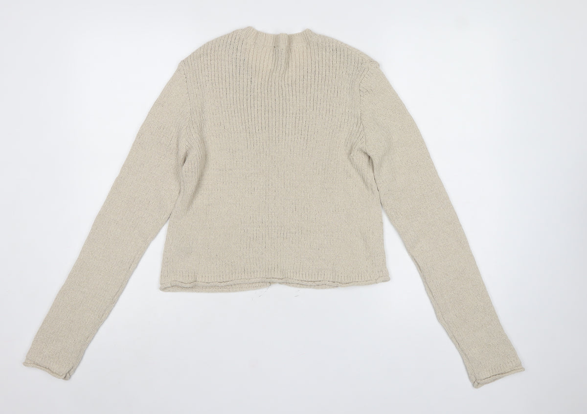 H&M Divided Women Beige L Button Front Open-Knit Cardigan