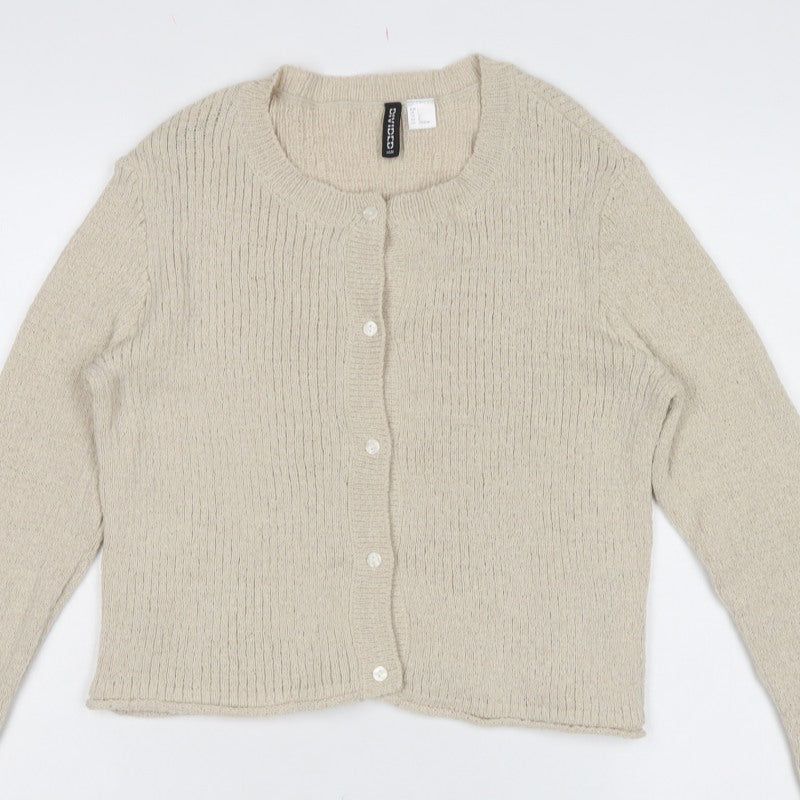 H&M Divided Women Beige L Button Front Open-Knit Cardigan