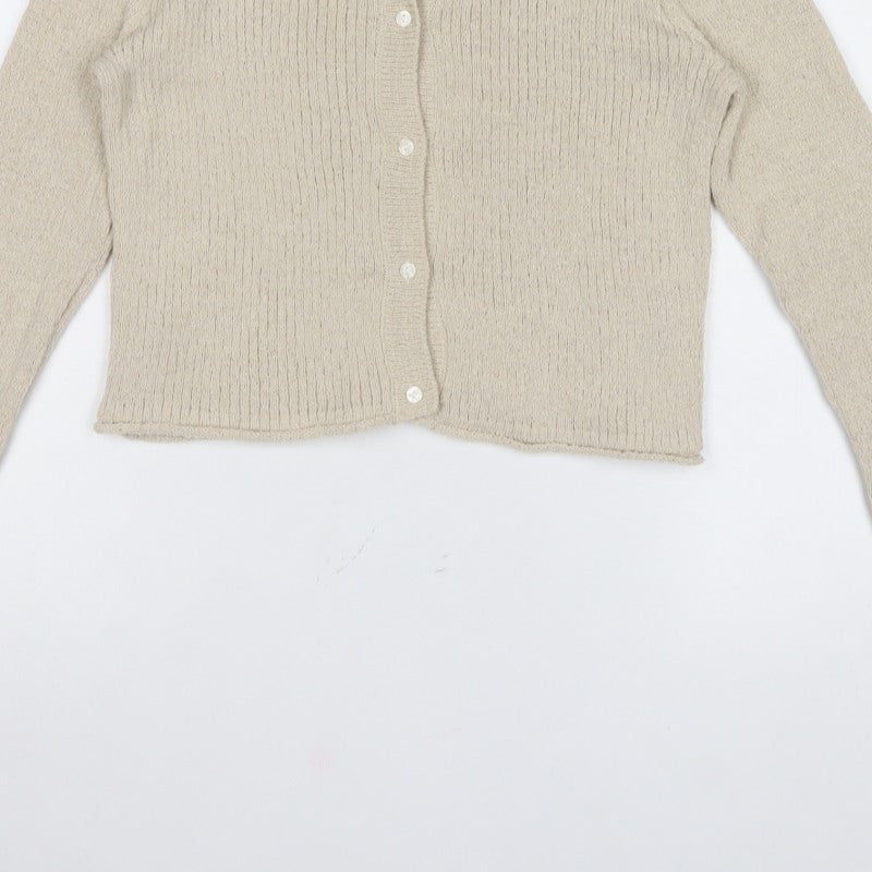 H&M Divided Women Beige L Button Front Open-Knit Cardigan
