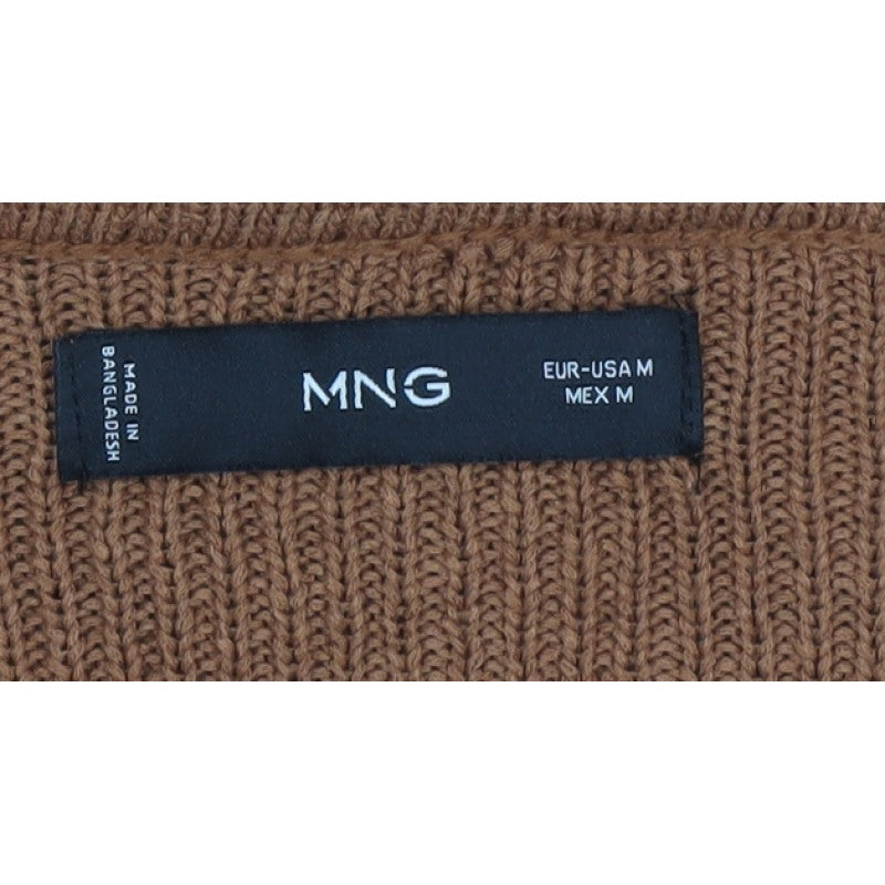 MNG Womens Brown M Open Knit Bell Sleeve Pullover Jumper