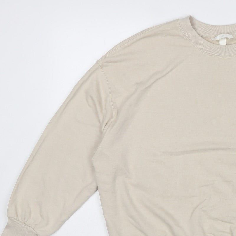 H&M Women Beige S Pullover Crew Neck Cotton Blend Sweatshirt