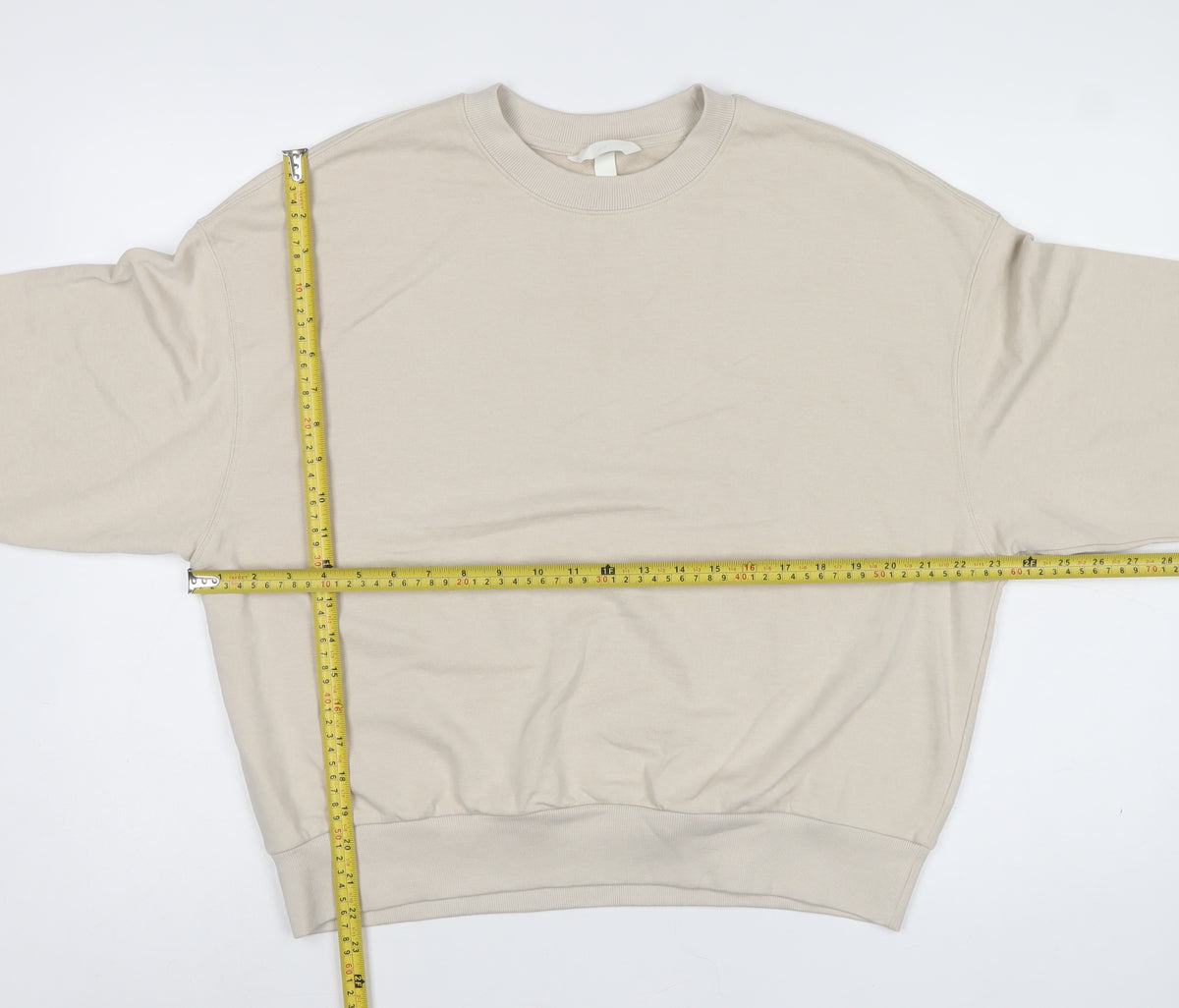 H&M Women Beige S Pullover Crew Neck Cotton Blend Sweatshirt