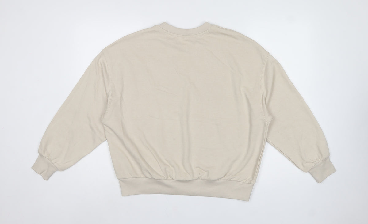 H&M Women Beige S Pullover Crew Neck Cotton Blend Sweatshirt