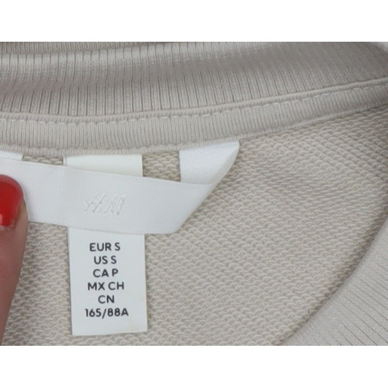 H&M Women Beige S Pullover Crew Neck Cotton Blend Sweatshirt