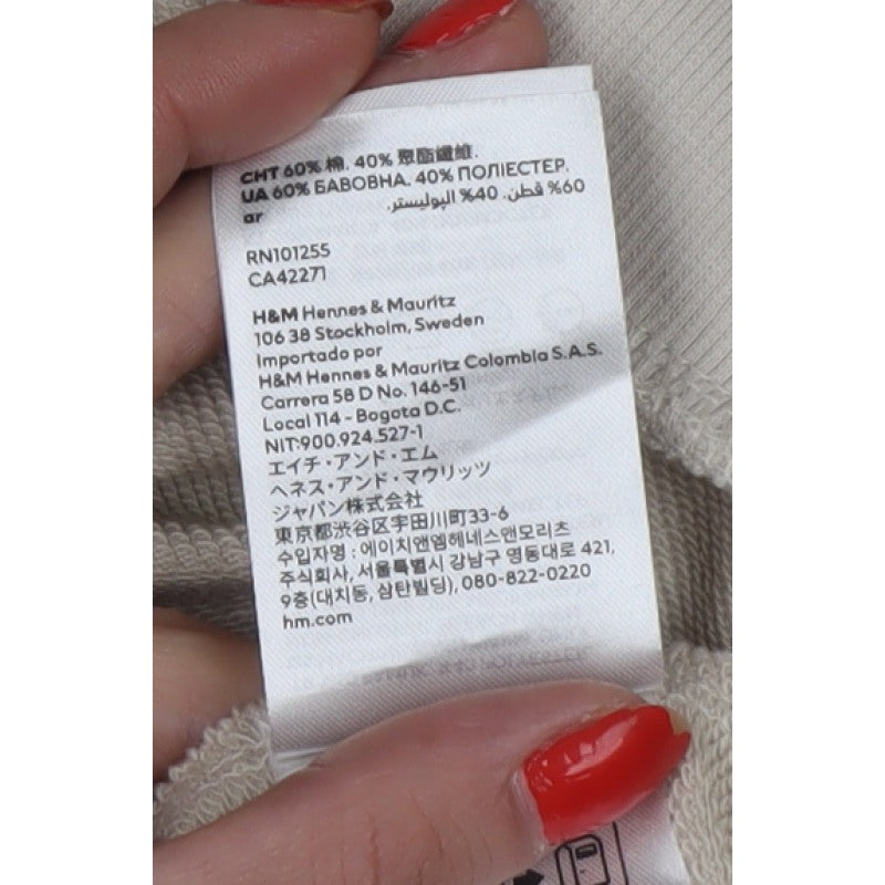H&M Women Beige S Pullover Crew Neck Cotton Blend Sweatshirt