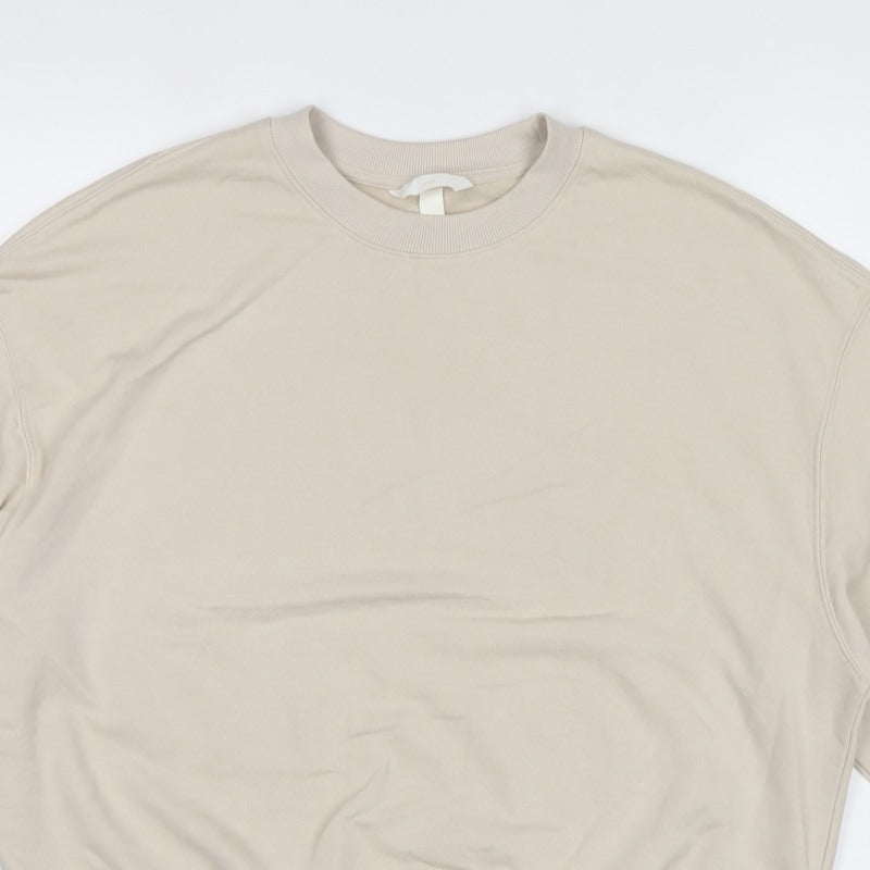 H&M Women Beige S Pullover Crew Neck Cotton Blend Sweatshirt