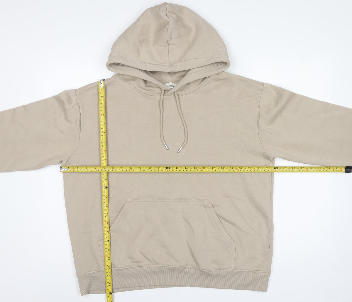 H&M Women's Beige M Pullover Hooded Fleece Hoodie Kangaroo Pocket