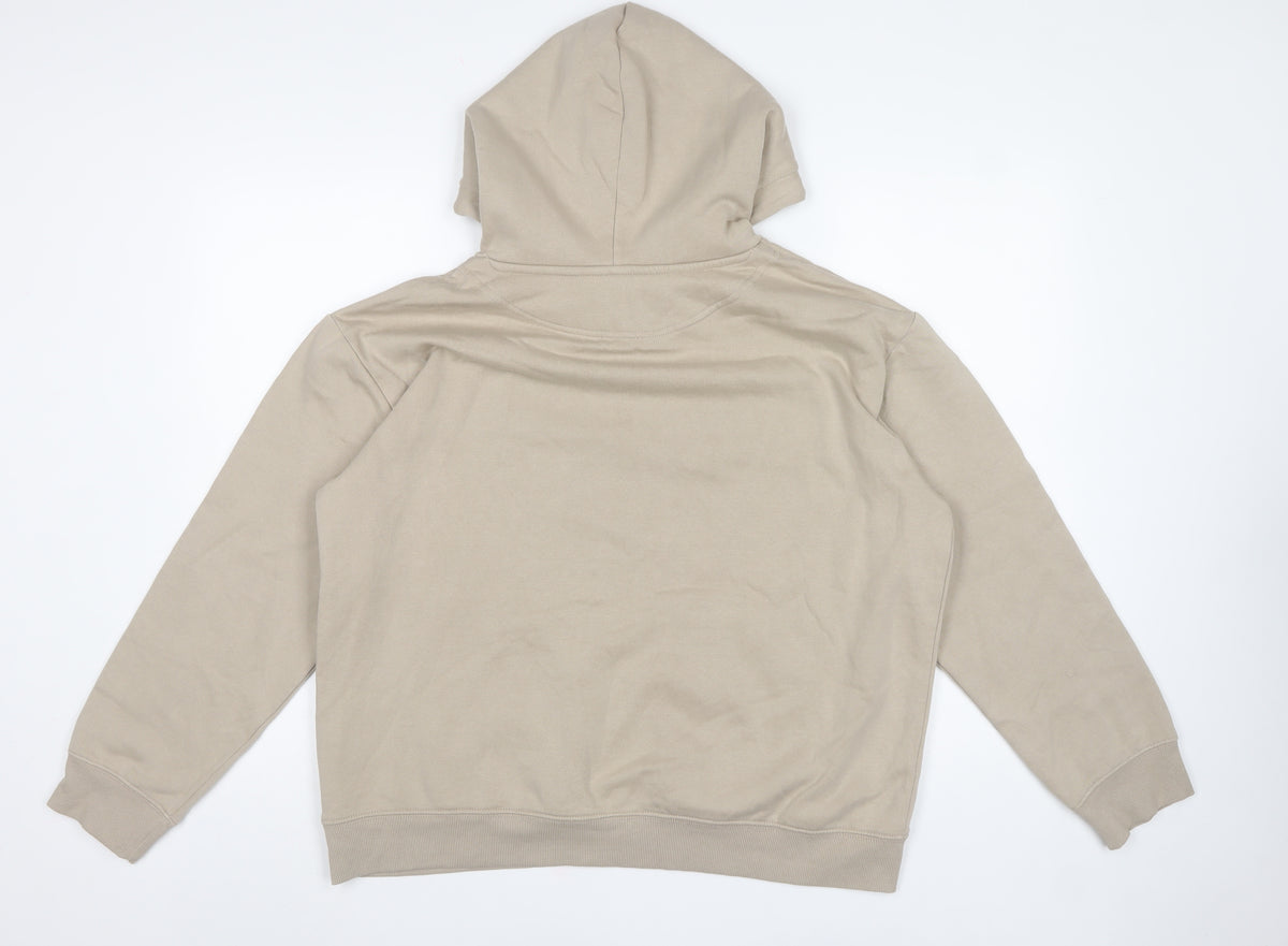 H&M Women's Beige M Pullover Hooded Fleece Hoodie Kangaroo Pocket