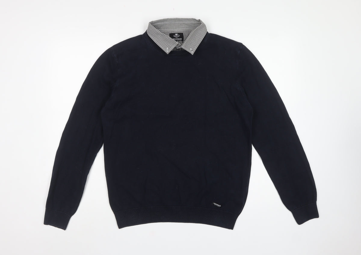 Threadbare Mens Blue Collared Cotton Knit Pullover Jumper L