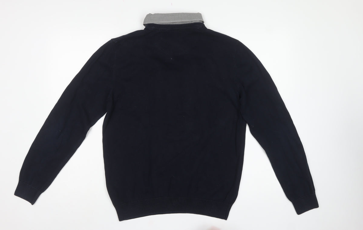 Threadbare Mens Blue Collared Cotton Knit Pullover Jumper L