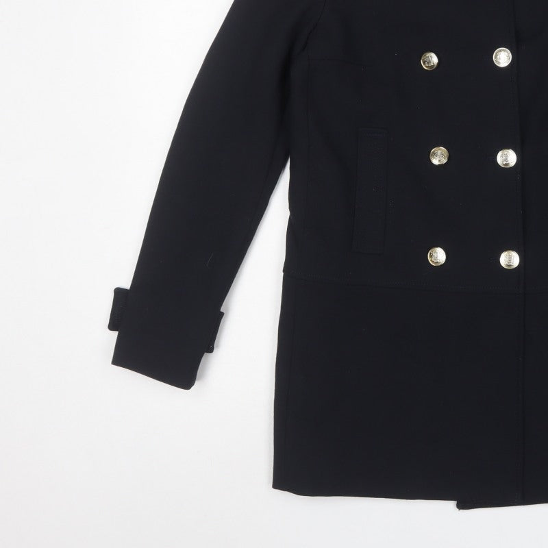 Zara Basic Women’s Black XS Military Pea Coat Gold Button Mid-Length