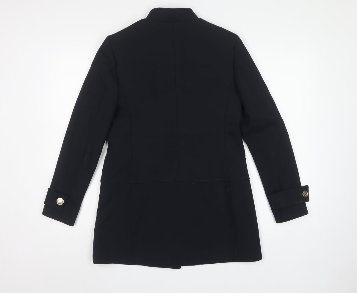 Zara Basic Women’s Black XS Military Pea Coat Gold Button Mid-Length
