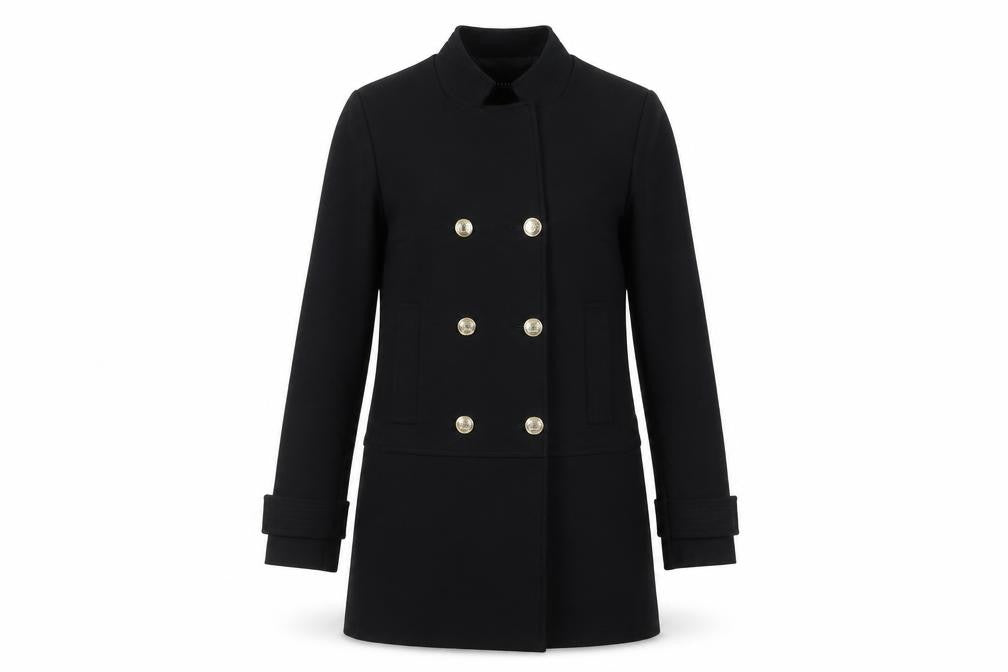 Zara Basic Women’s Black XS Military Pea Coat Gold Button Mid-Length