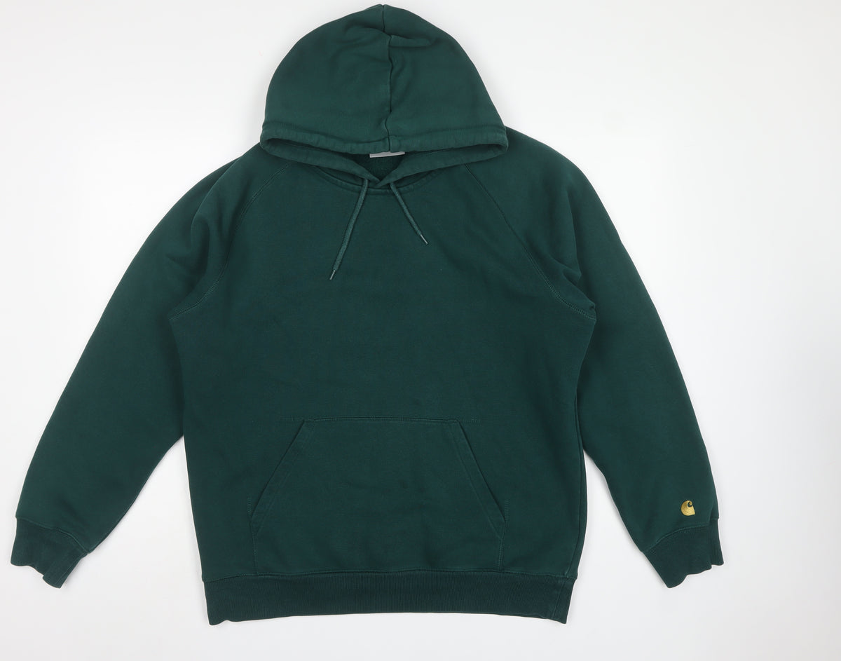 Carhartt Mens Green L Pullover Hoodie Logo Fleece Pocket