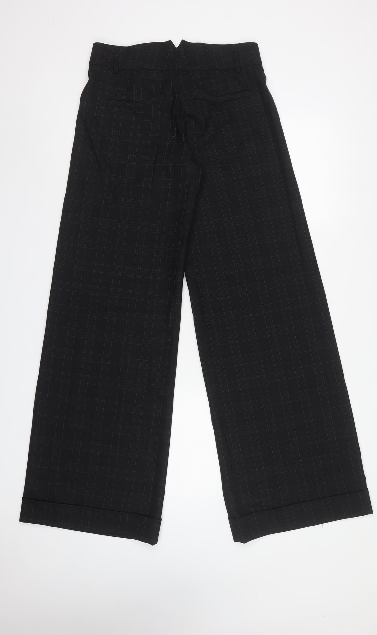 French Connection Women Black Check Wide-Leg Trousers UK 10 Lined