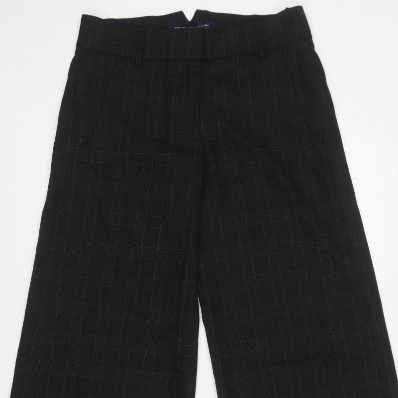 French Connection Women Black Check Wide-Leg Trousers UK 10 Lined