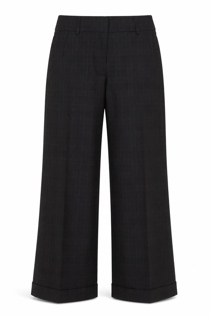 French Connection Women Black Check Wide-Leg Trousers UK 10 Lined