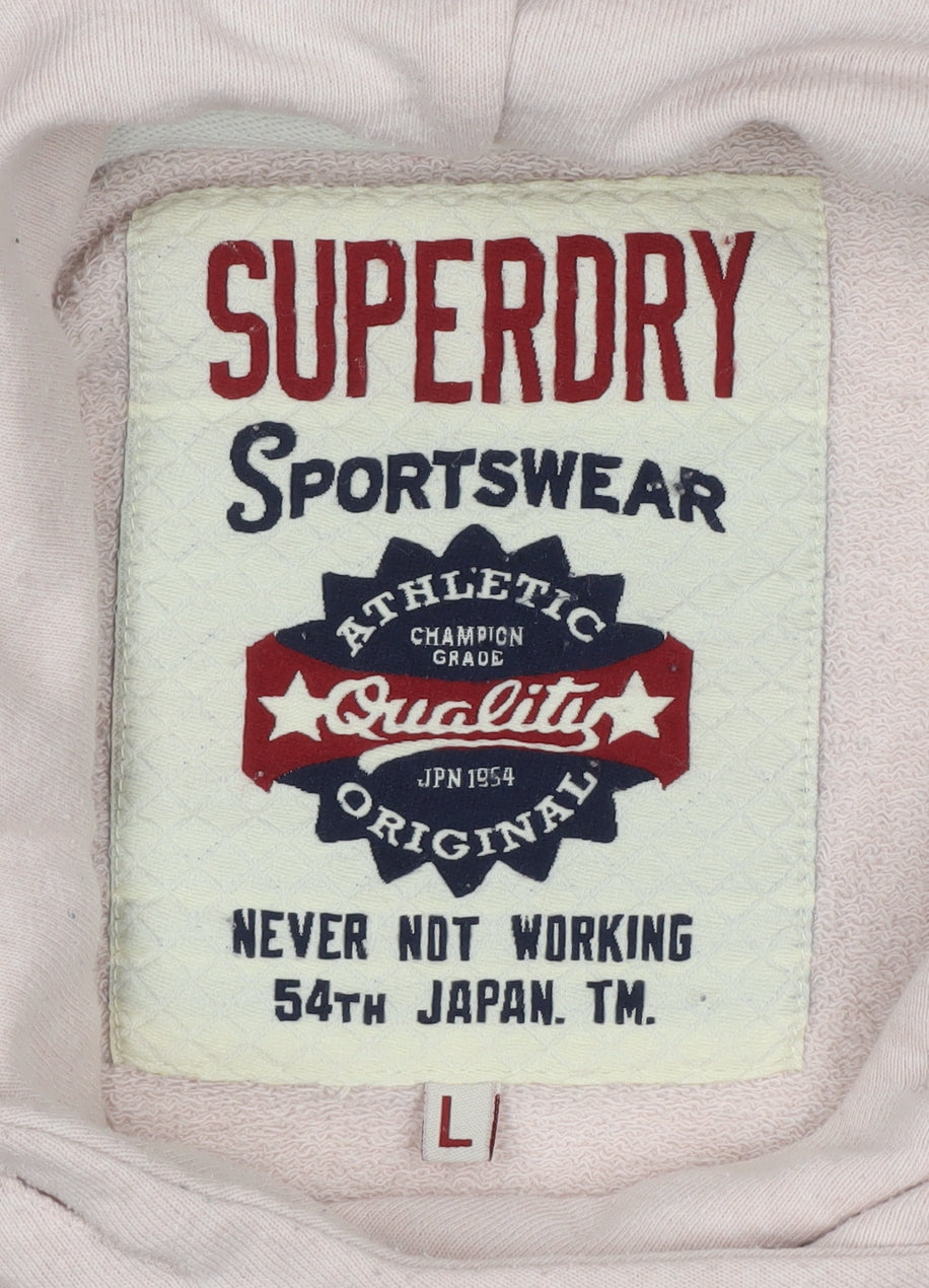Superdry Women’s Pink Logo Hooded Pullover Hoodie Size L