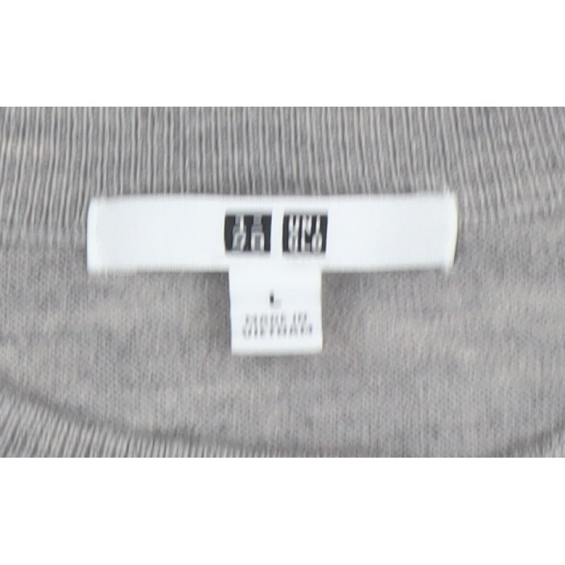 Uniqlo Women Grey L 100% Wool Round Neck Button Cardigan