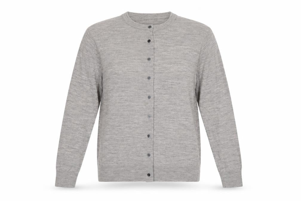 Uniqlo Women Grey L 100% Wool Round Neck Button Cardigan