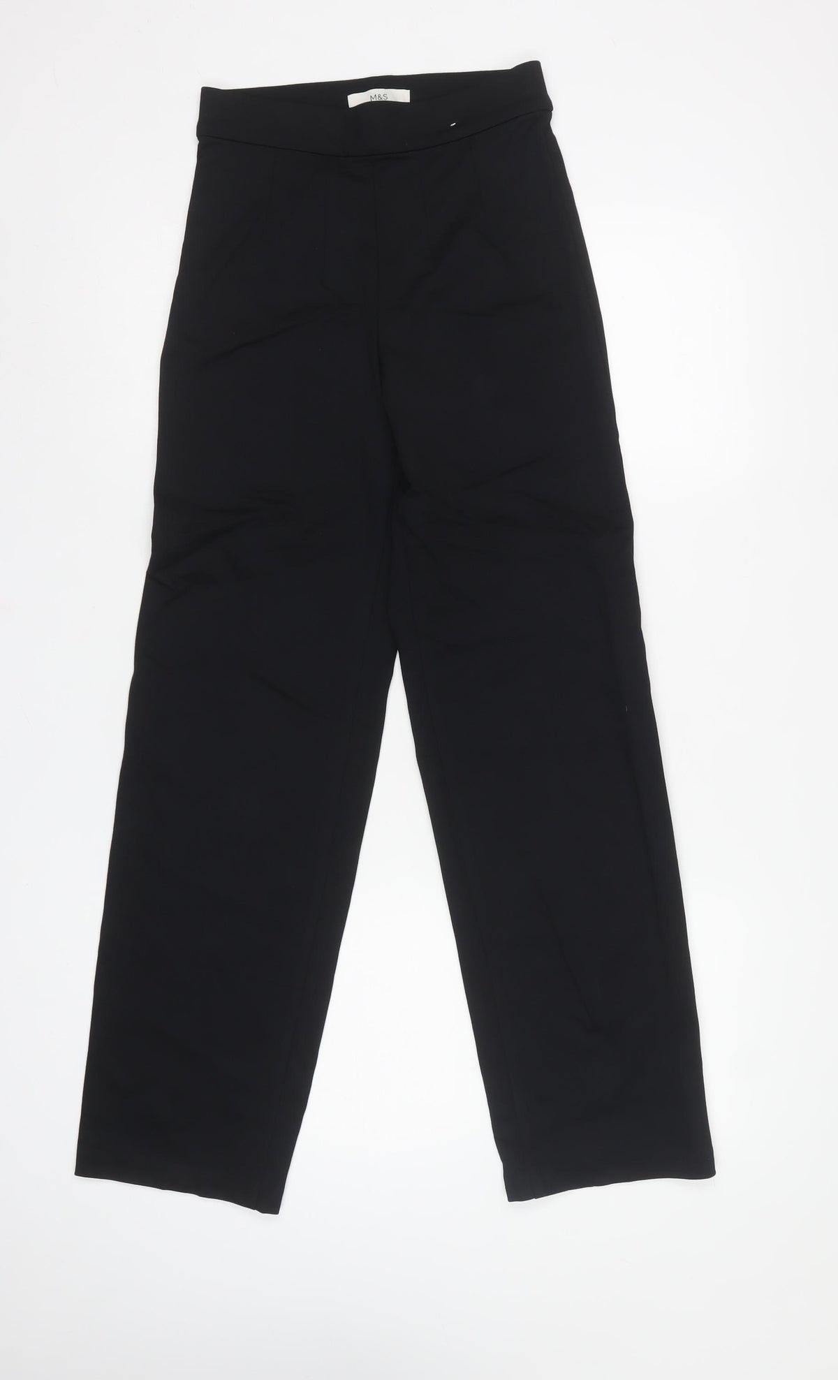 M&S Womens Black Size 6 Regular Straight Leg Stretch Trousers