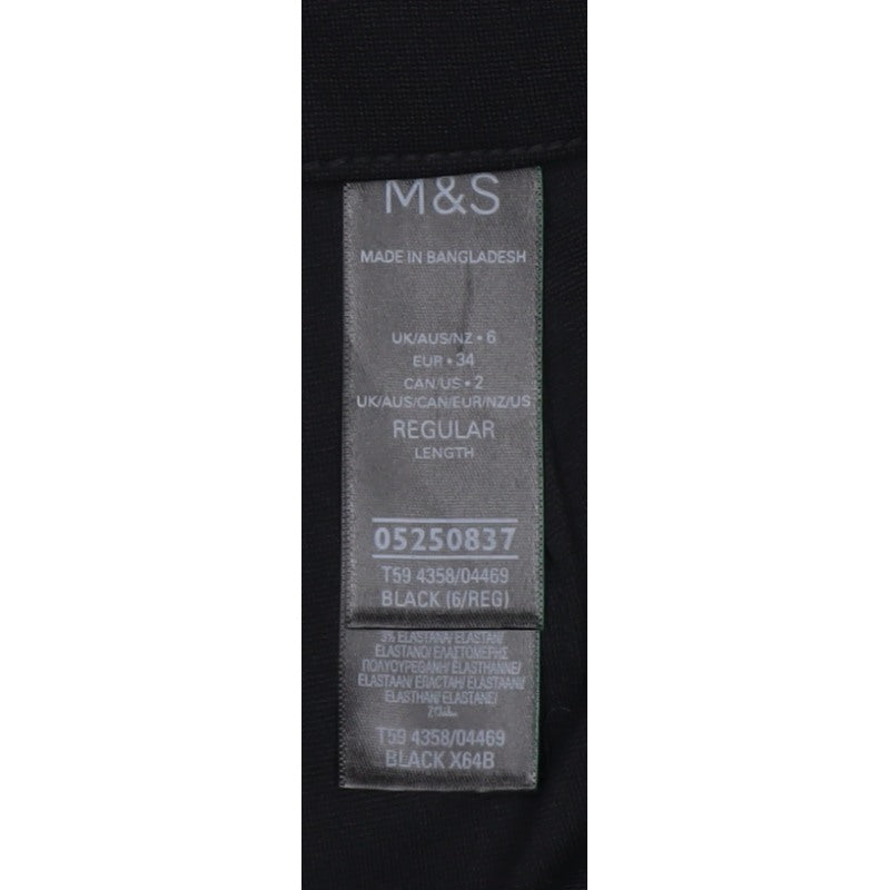 M&S Womens Black Size 6 Regular Straight Leg Stretch Trousers