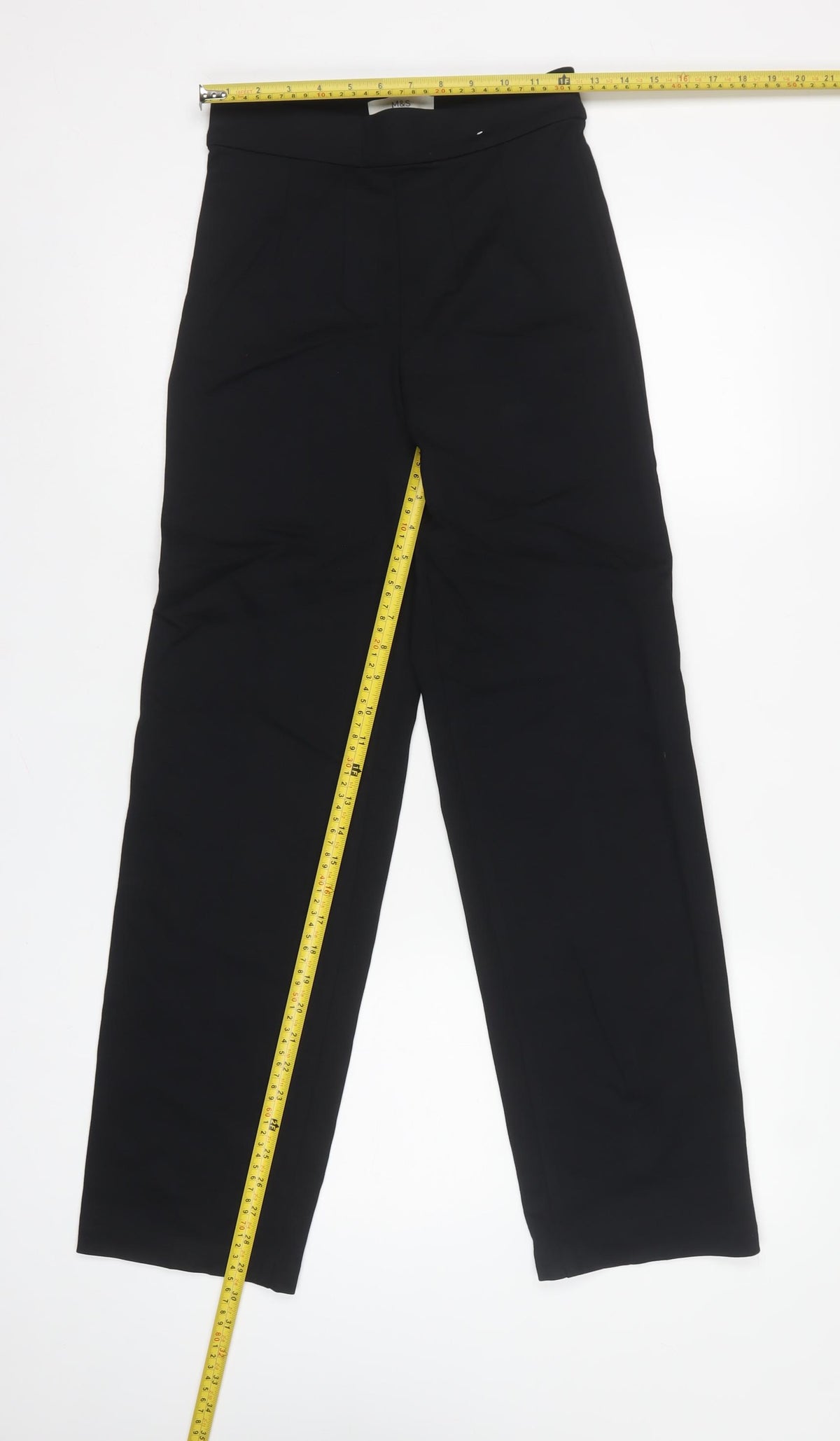 M&S Womens Black Size 6 Regular Straight Leg Stretch Trousers