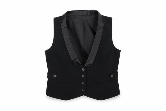 GAP Women’s Black M Tuxedo Waistcoat Satin Shawl Lapel Lined