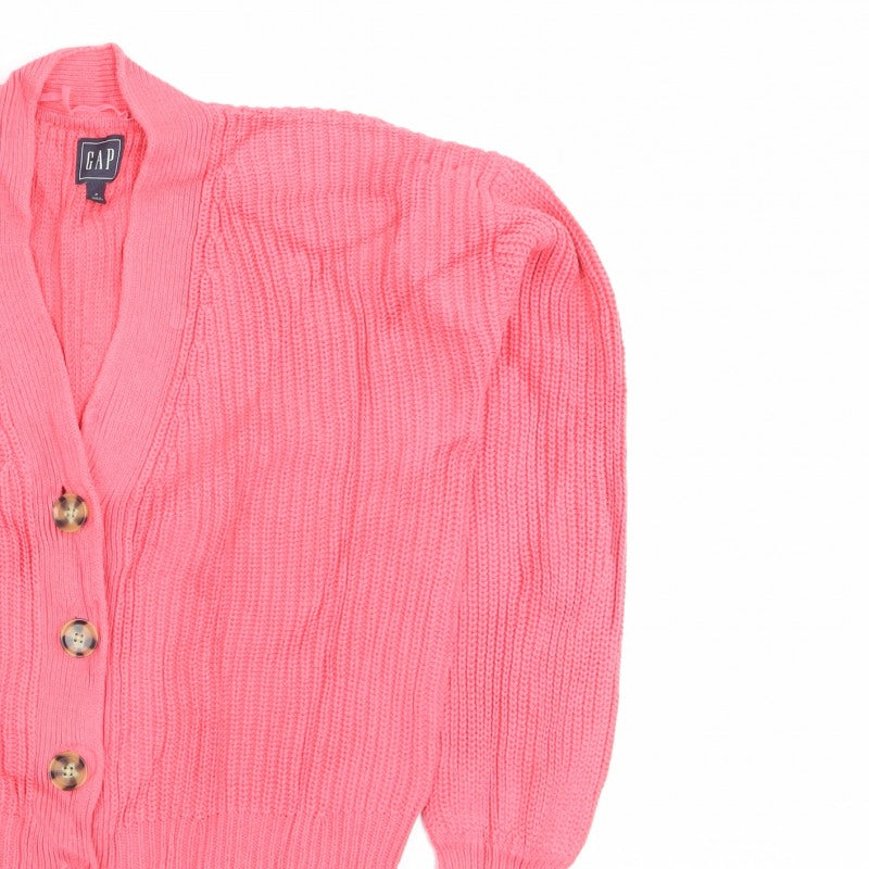 Gap Women Pink M Chunky Cable Knit V-Neck Button Cardigan
