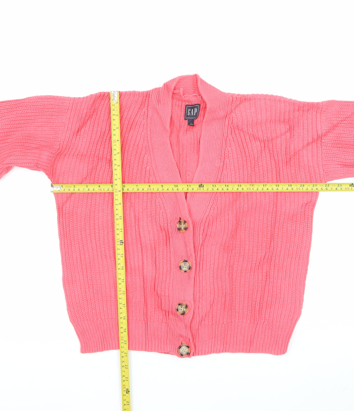 Gap Women Pink M Chunky Cable Knit V-Neck Button Cardigan